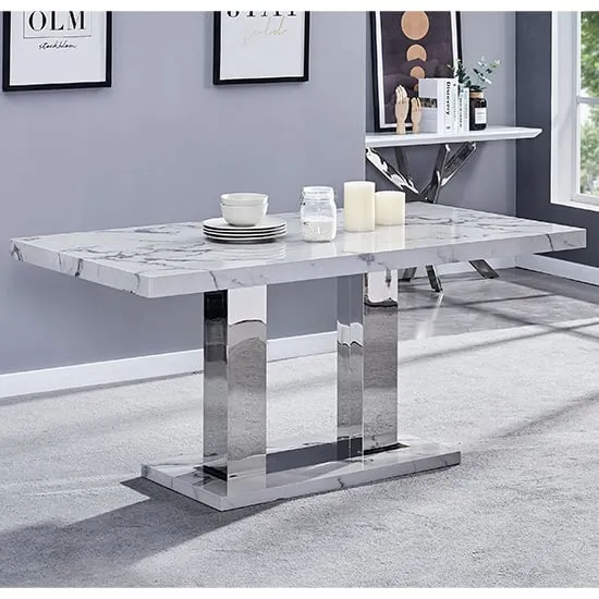 Candice Rectangular Dining Table - White, Diva Marble Effect