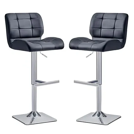 Candid Adjustable Bar Stools with Chrome Base - Black, Faux Leather