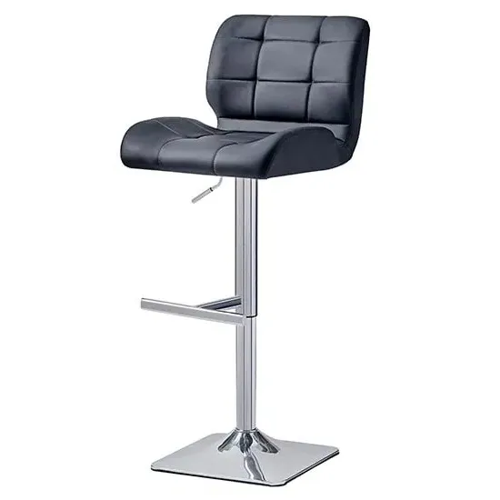 Candid Height-Adjustable Bar Stool - Black, Faux Leather