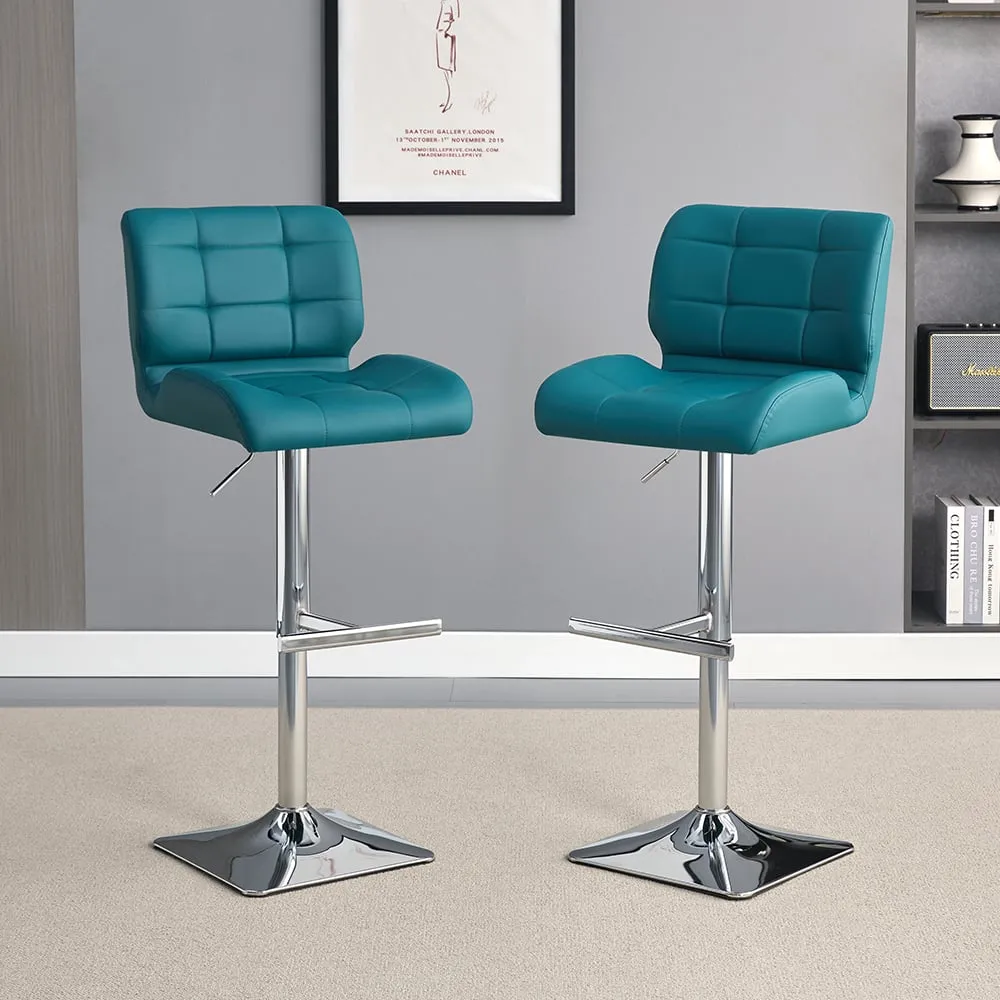 Candid Height-Adjustable Bar Stool - Teal, Faux Leather image