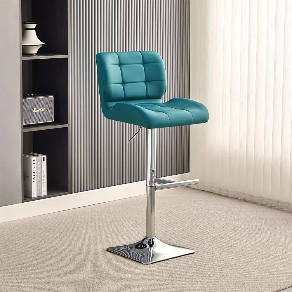 Candid Height-Adjustable Bar Stool - Teal, Faux Leather