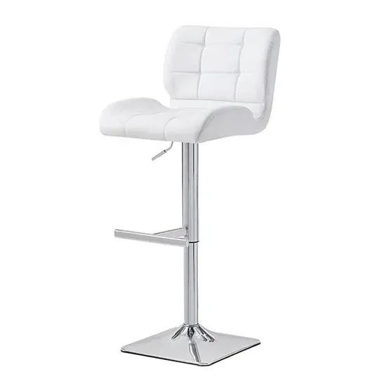 Candid Height-Adjustable Bar Stool - White, Faux Leather