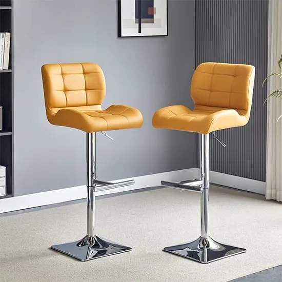 Candid Height-Adjustable Bar Stools with Chrome Base - Curry