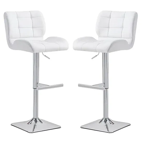 Candid Height-Adjustable Bar Stools with Gas-Lift - White, Faux Leather