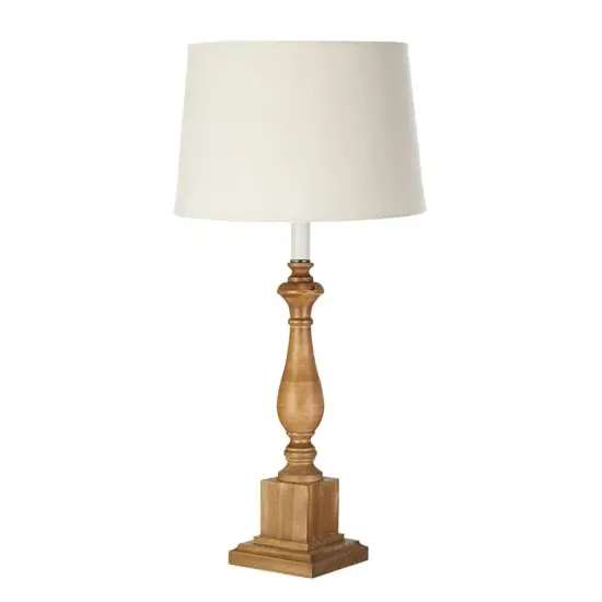 Candoca Square Table Lamp with Oak Base - Natural, Linen Mix image