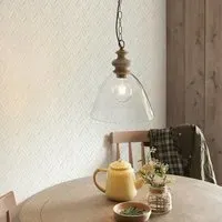 Caneadea Round Pendant Ceiling Light - Natural, Clear Glass