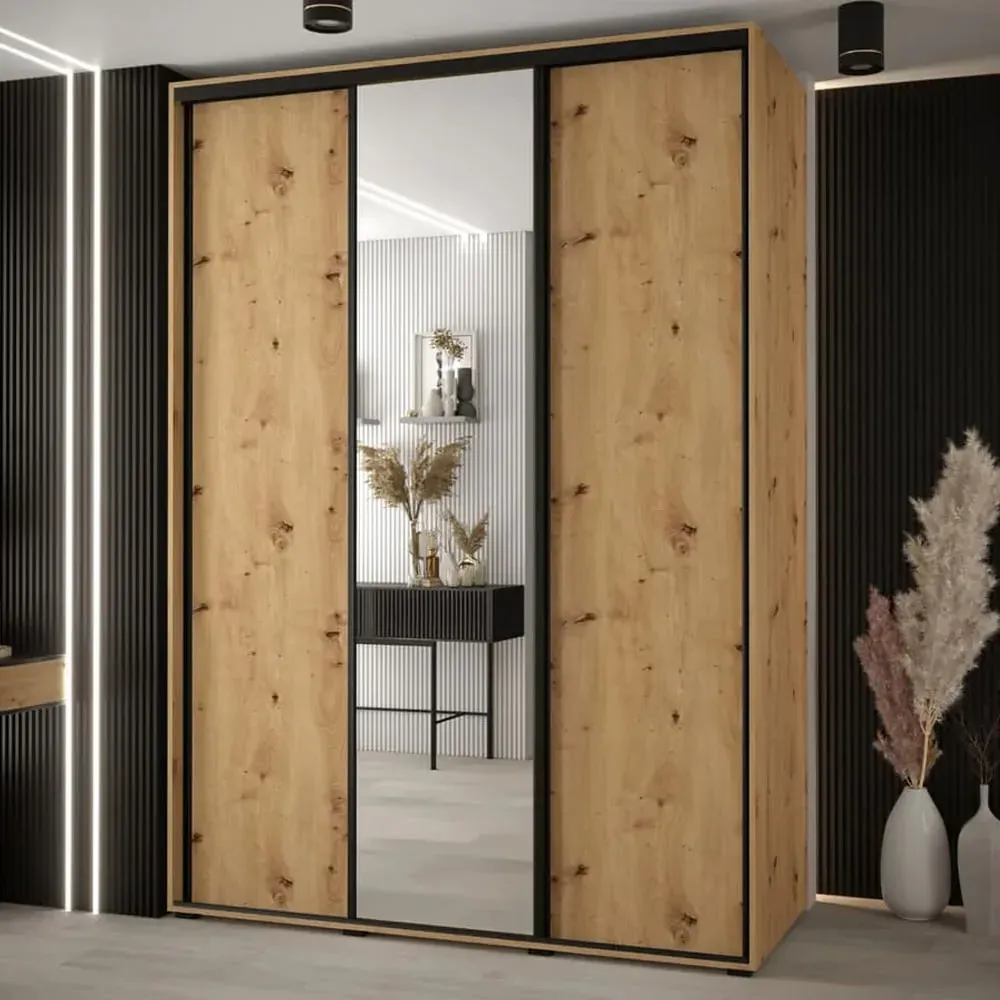 Canon Small Wardrobe with 3 Sliding Doors - Artisan Oak