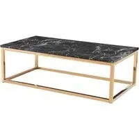 Cantara Round Coffee Table with Gold Frame - Marble Effect, Wood