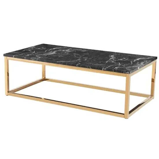 Cantara Round Coffee Table with Gold Frame - Marble Effect, Wood image