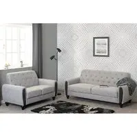 Canton 3+2 Seater Sofa Set with Black Legs - Light Grey, Fabric