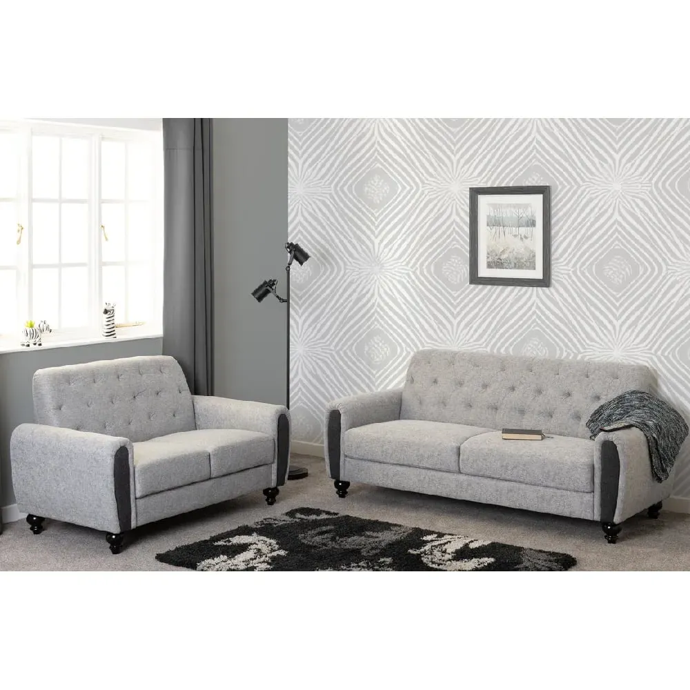 Canton 3+2 Seater Sofa Set with Black Legs - Light Grey, Fabric image