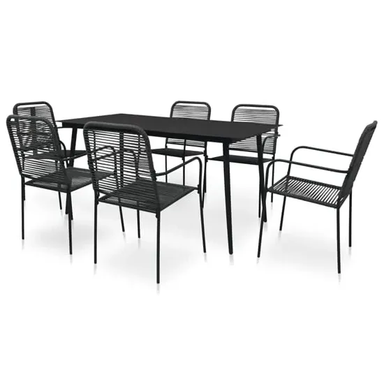 Canton 7 Piece Outdoor Dining Set - Black, Rope