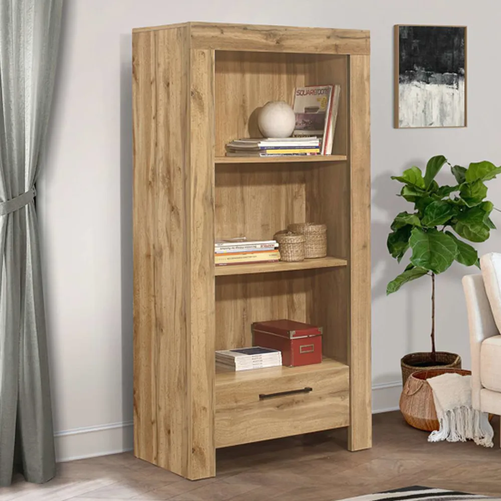 Canton Bookcase with 3 Shelves and Drawer - Oak