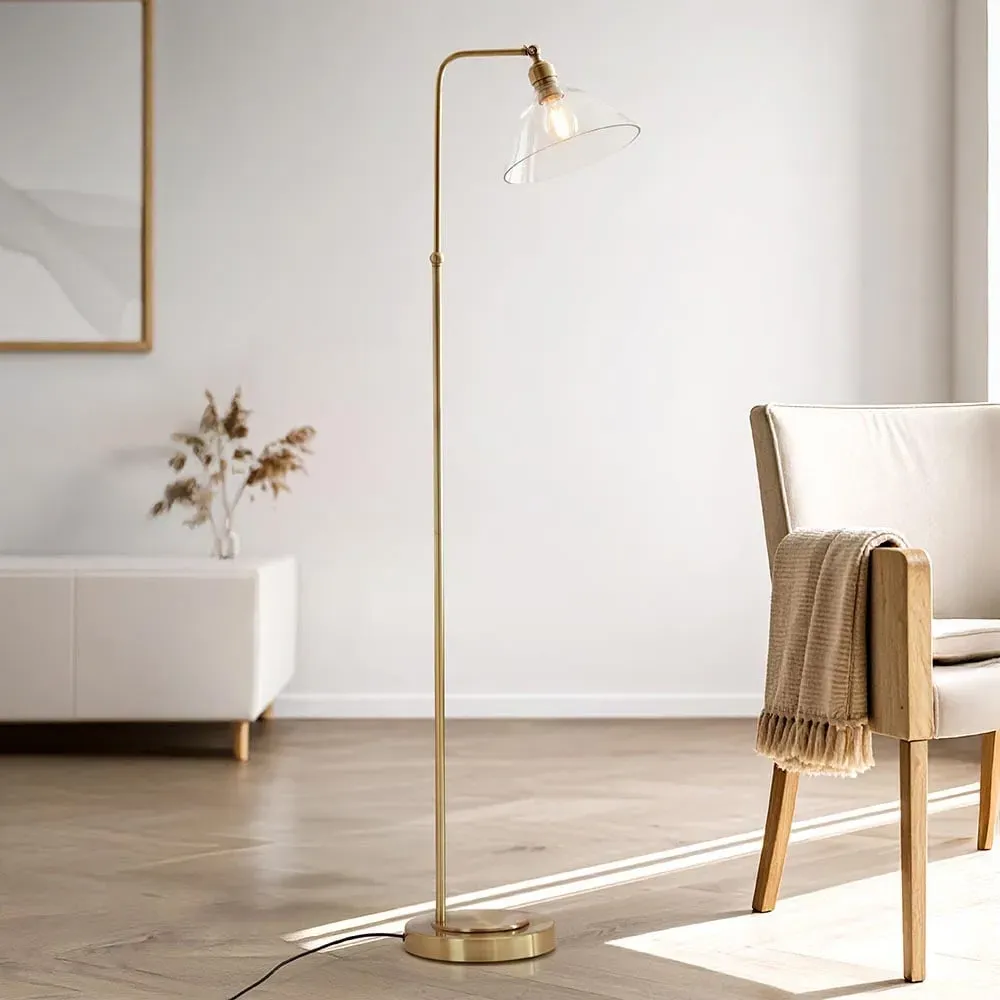 Canton Floor Lamp with Adjustable Shade - Antique Brass, Glass image