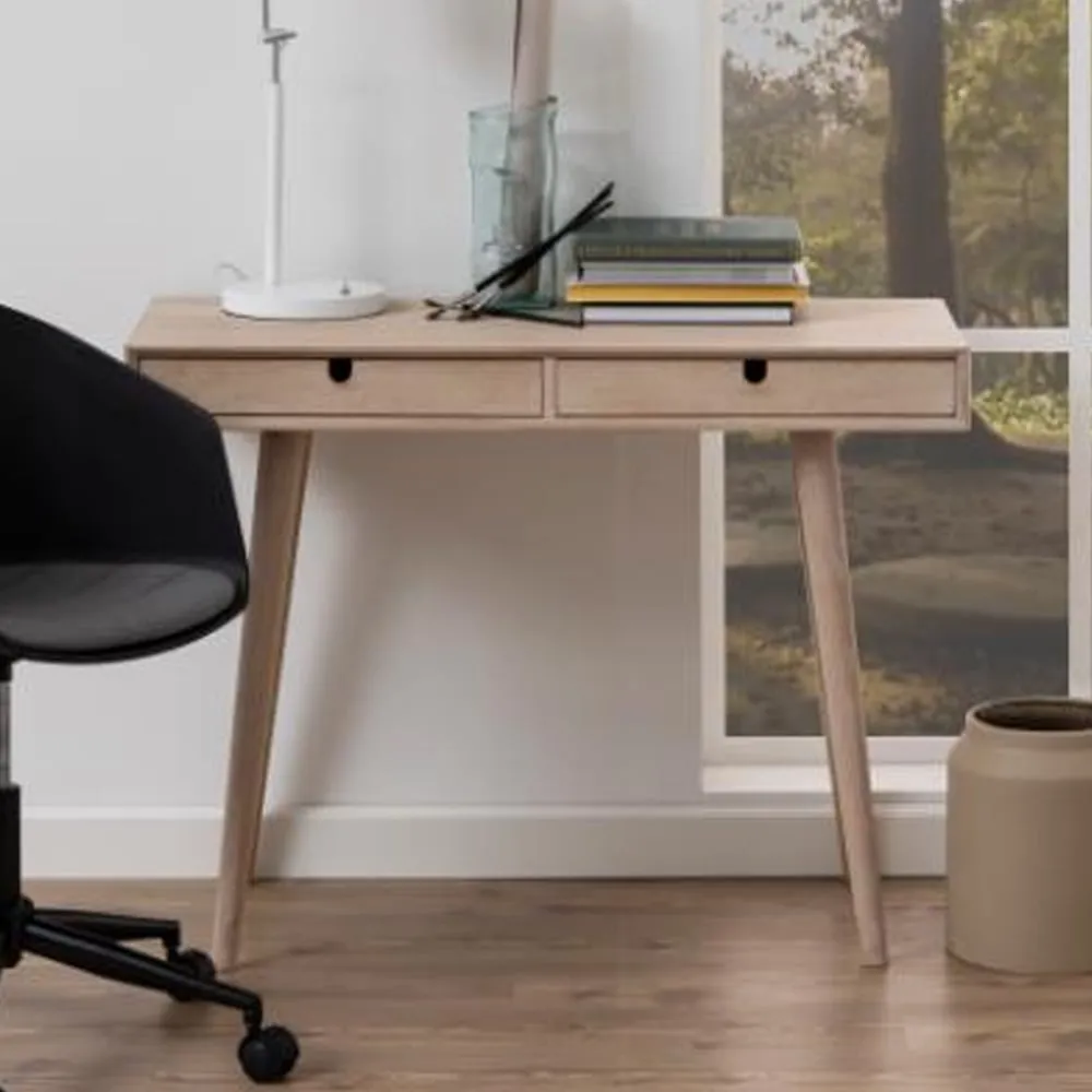 Canton Laptop Desk with 2 Drawers - White Oak