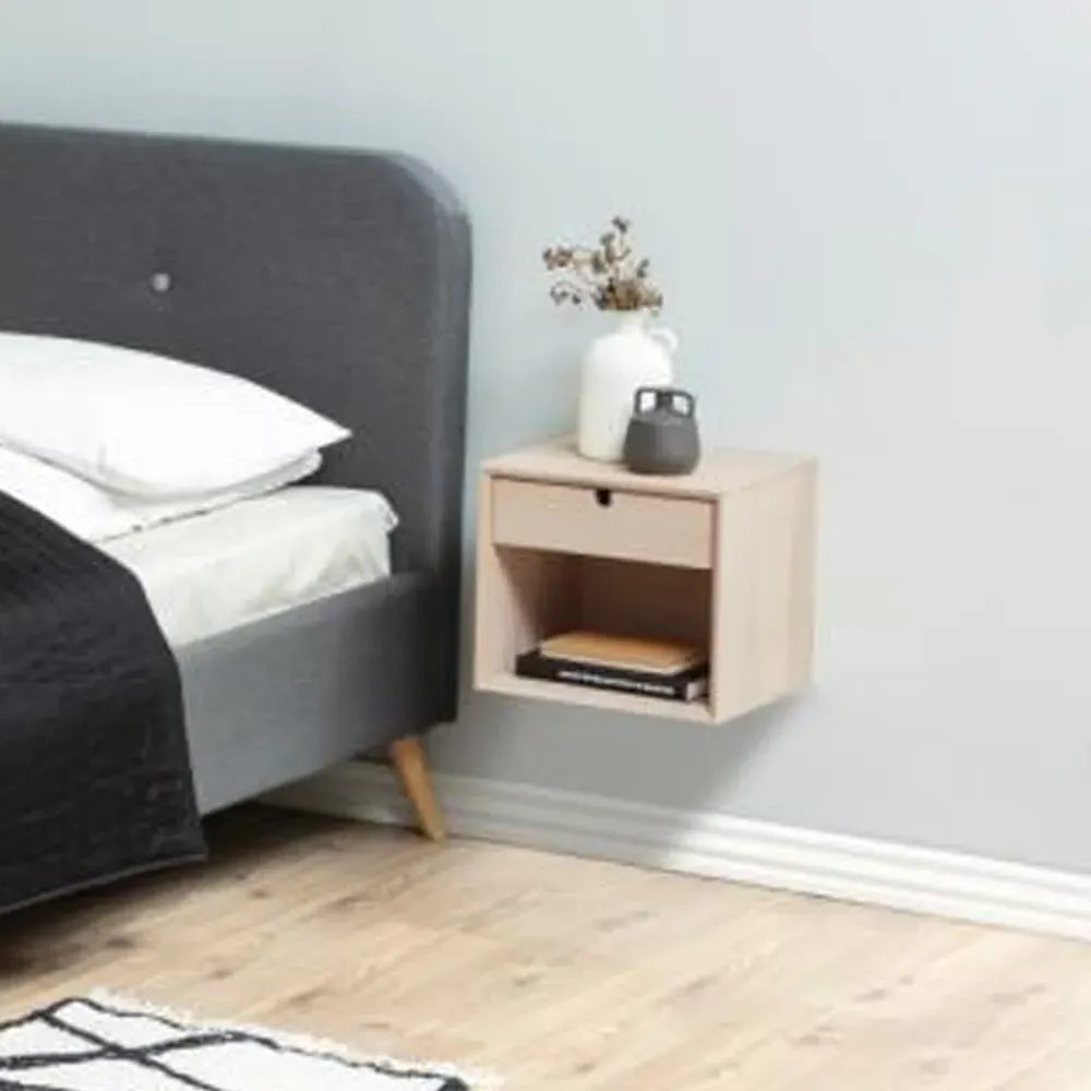 Canton Large Wall Hung Bedside Cabinet - White Oak