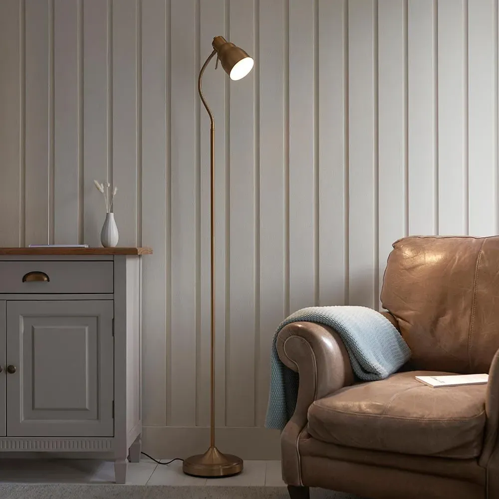 Canton Metal Floor Lamp with Adjustable Arm - Brushed Aged Brass