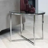 Canton Round Side Table - Clear Glass, Chrome Steel