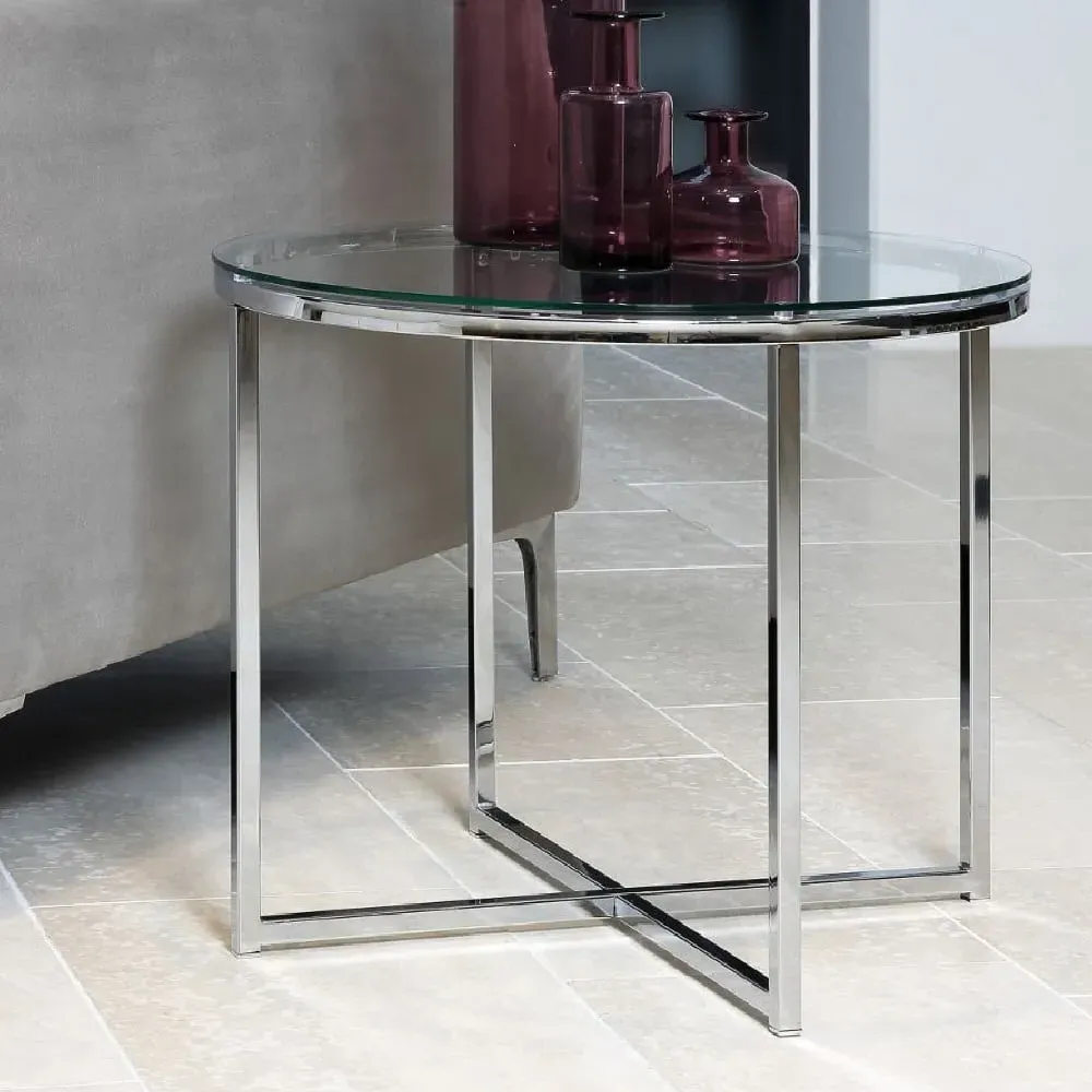 Canton Round Side Table - Clear Glass, Chrome Steel image