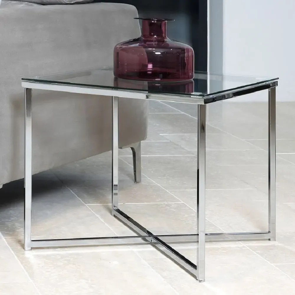 Canton Square Side Table - Clear Glass, Chrome Steel