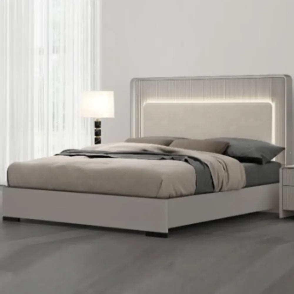 Canton Super King Ottoman Bed with Storage and LED - Grey, Velvet