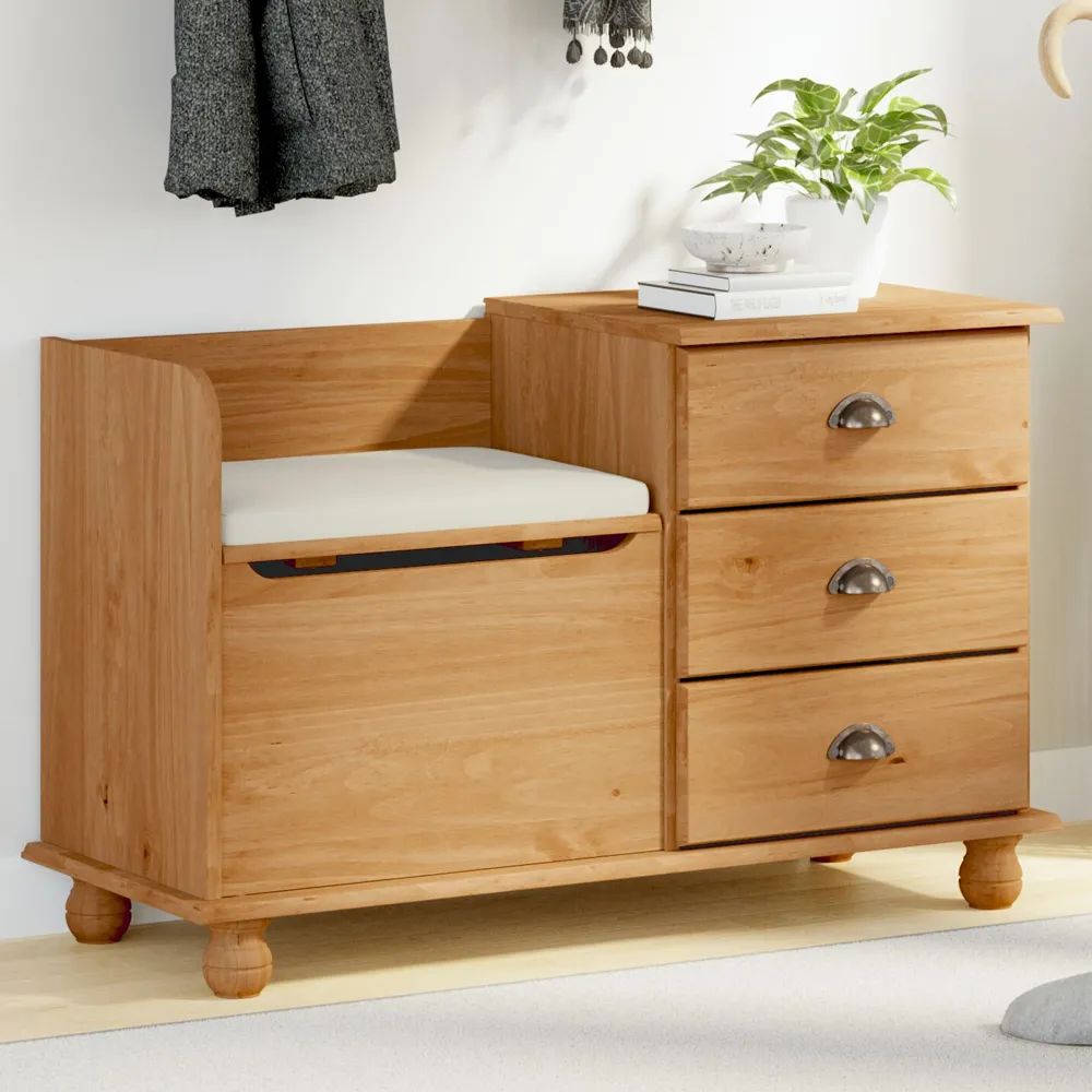 Canutillo Shoe Storage Cabinet with 3 Drawers - Brown, Pine product