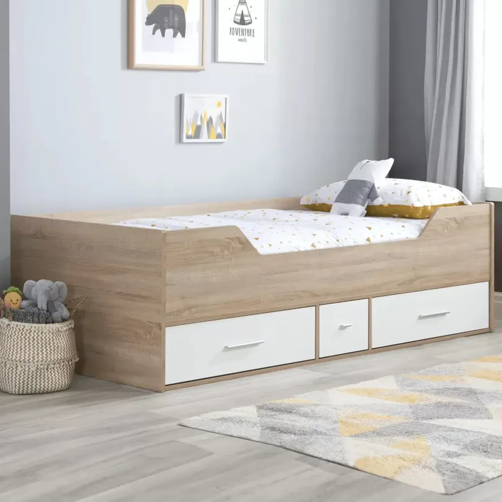 Canyon Wooden Cabin Children Bed with Storage - White, Oak image