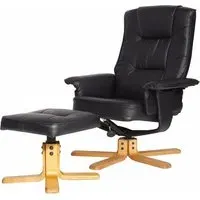 Canzone Recliner Chair with Footstool - Black, Faux Leather