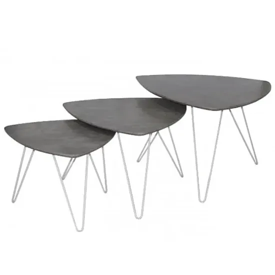 Capella Nest of 3 Tables with Metal Legs - Stone, Wood