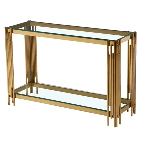 Cappy Rectangular Console Table - Clear Glass, Gold Metal