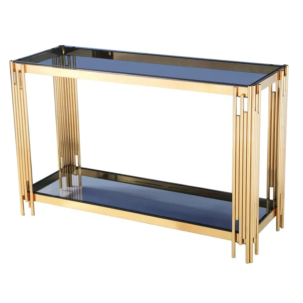Cappy Rectangular Console Table - Grey Glass, Gold Metal