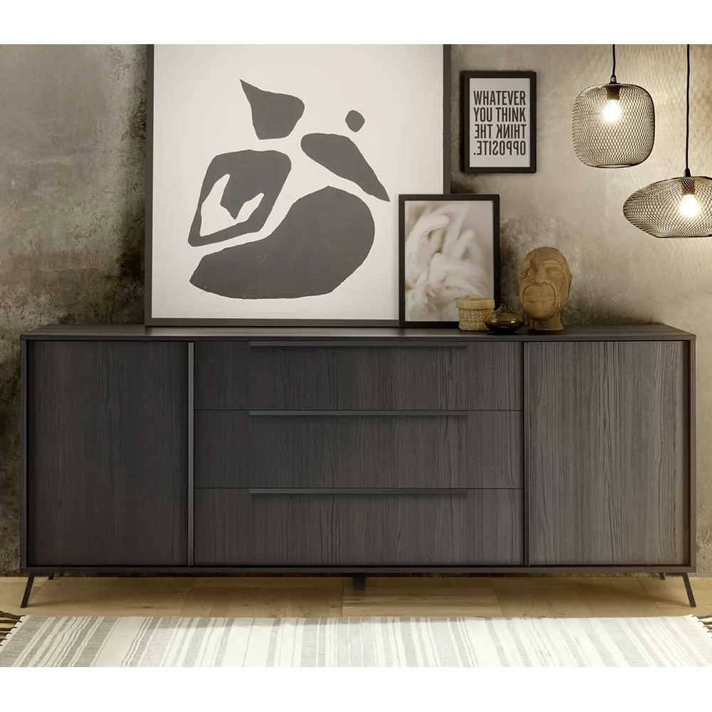 Cappy Sideboard with 2 Doors 3 Drawers - Black, Wood