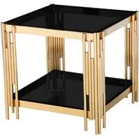 Cappy Square Lamp Table - Black Glass, Gold Metal