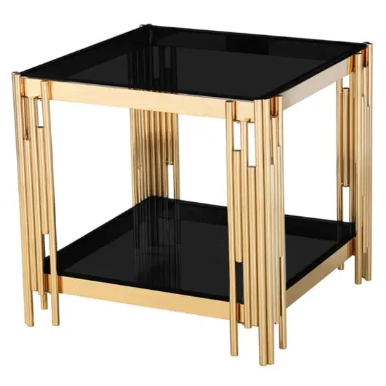 Cappy Square Lamp Table - Black Glass, Gold Metal image