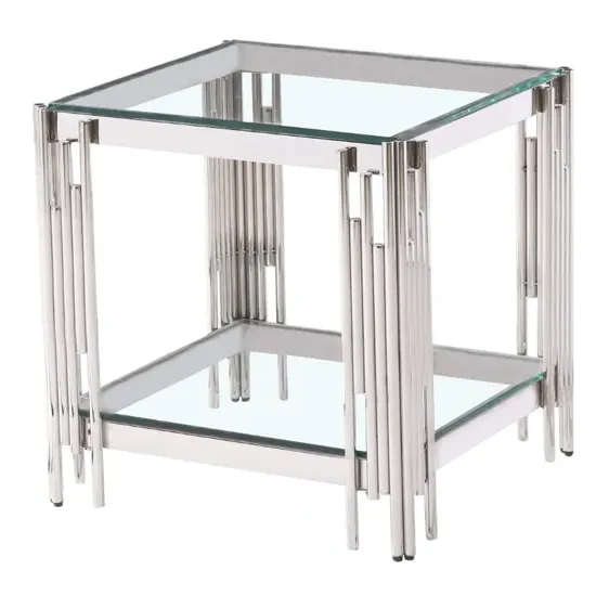 Cappy Square Lamp Table - Clear Glass, Silver Metal product