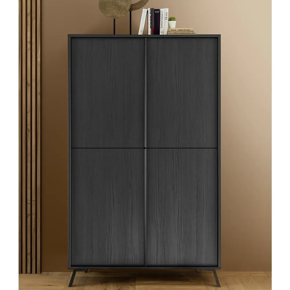 Cappy Wooden Highboard with 4 Doors - Black