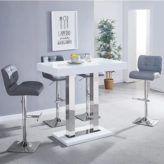 Caprice Bar Table & 4 Candid Stools Set - White, High Gloss product