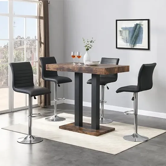 Caprice Bar Table Set with 4 Ripple Stools - Black