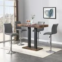 Caprice Bar Table Set with 4 Ripple Stools - Grey