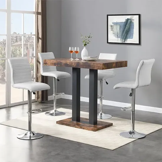 Caprice Bar Table Set with 4 Ripple Stools - White