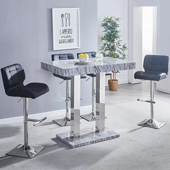 Caprice Bar Table with 4 Candid Black Stools - Grey, MDF
