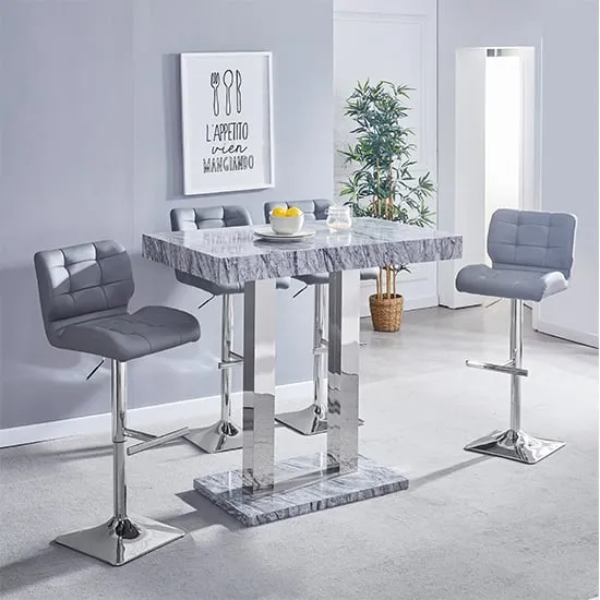 Caprice Bar Table with 4 Candid Grey Stools - Grey, MDF