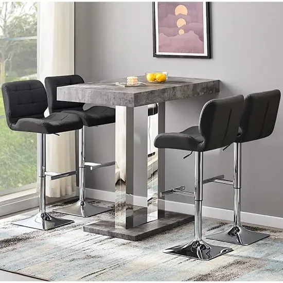 Caprice Bar Table with 4 Candid Stools - Concrete Effect