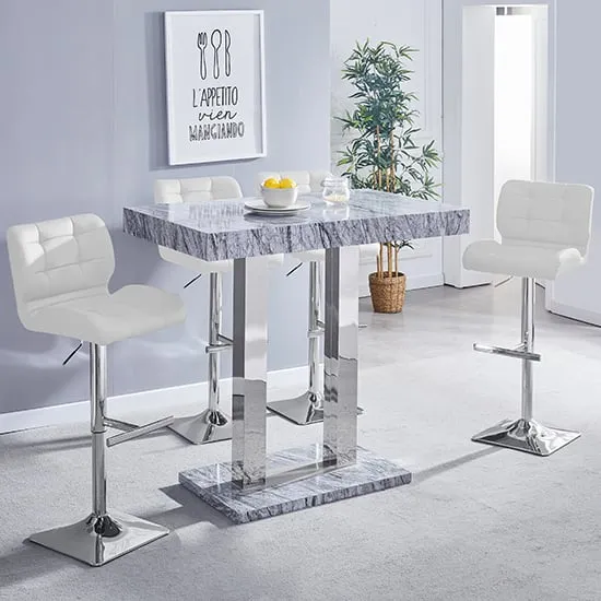 Caprice Bar Table with 4 Candid Stools - Grey, MDF