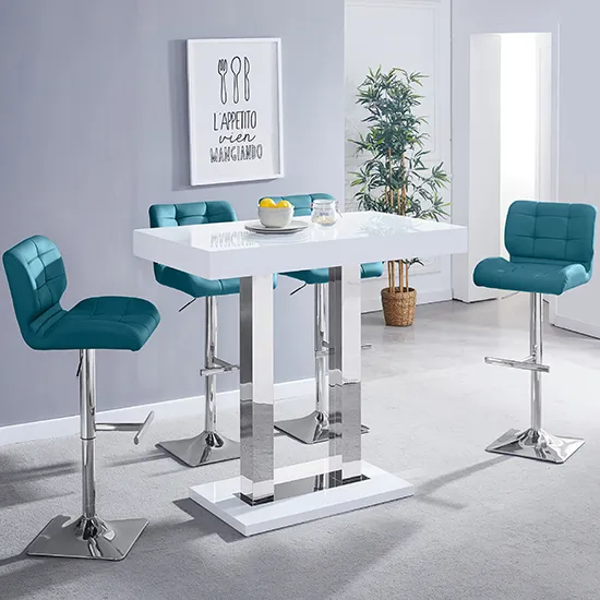 Caprice Bar Table with 4 Candid Stools - Teal, Faux Leather product