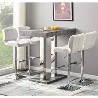 Caprice Bar Table with 4 Candid Stools - White, Concrete Effect