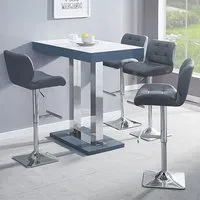 Caprice Bar Table with 4 Candid Stools - White, Glass