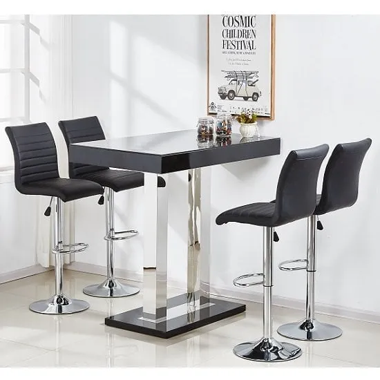 Caprice Bar Table with 4 Ripple Stools - Black