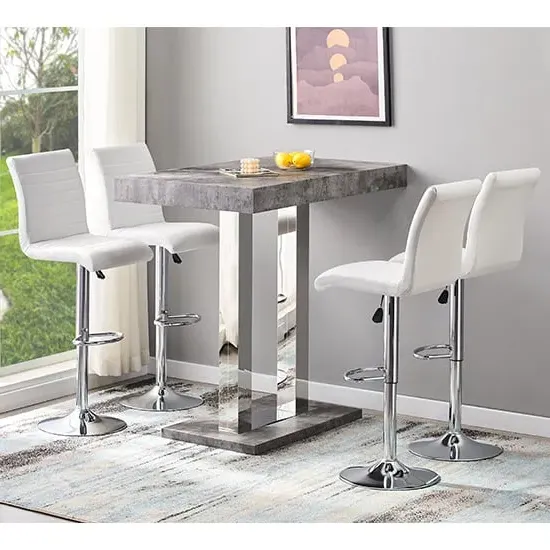 Caprice Bar Table with 4 Ripple Stools - Concrete Effect