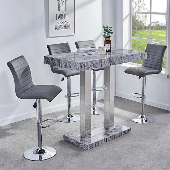 Caprice Bar Table with 4 Ripple Stools - Grey, MDF